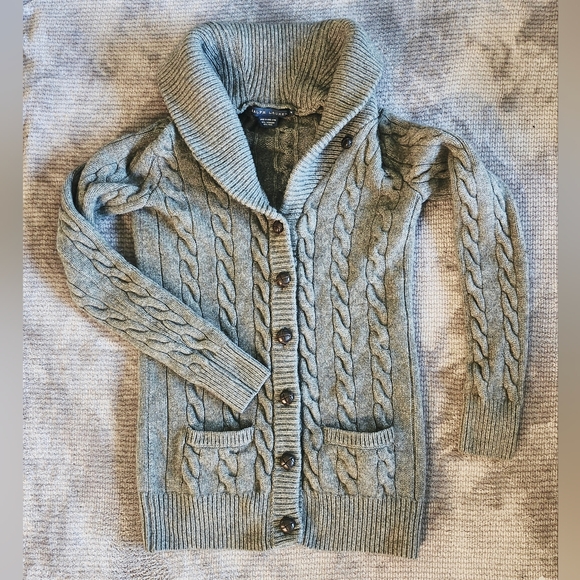 Ralph Lauren Blue Label Sweaters - Ralph Lauren Gray Sweater Cardigan Cashmere Wool Button Up Collegiate Chunky Med